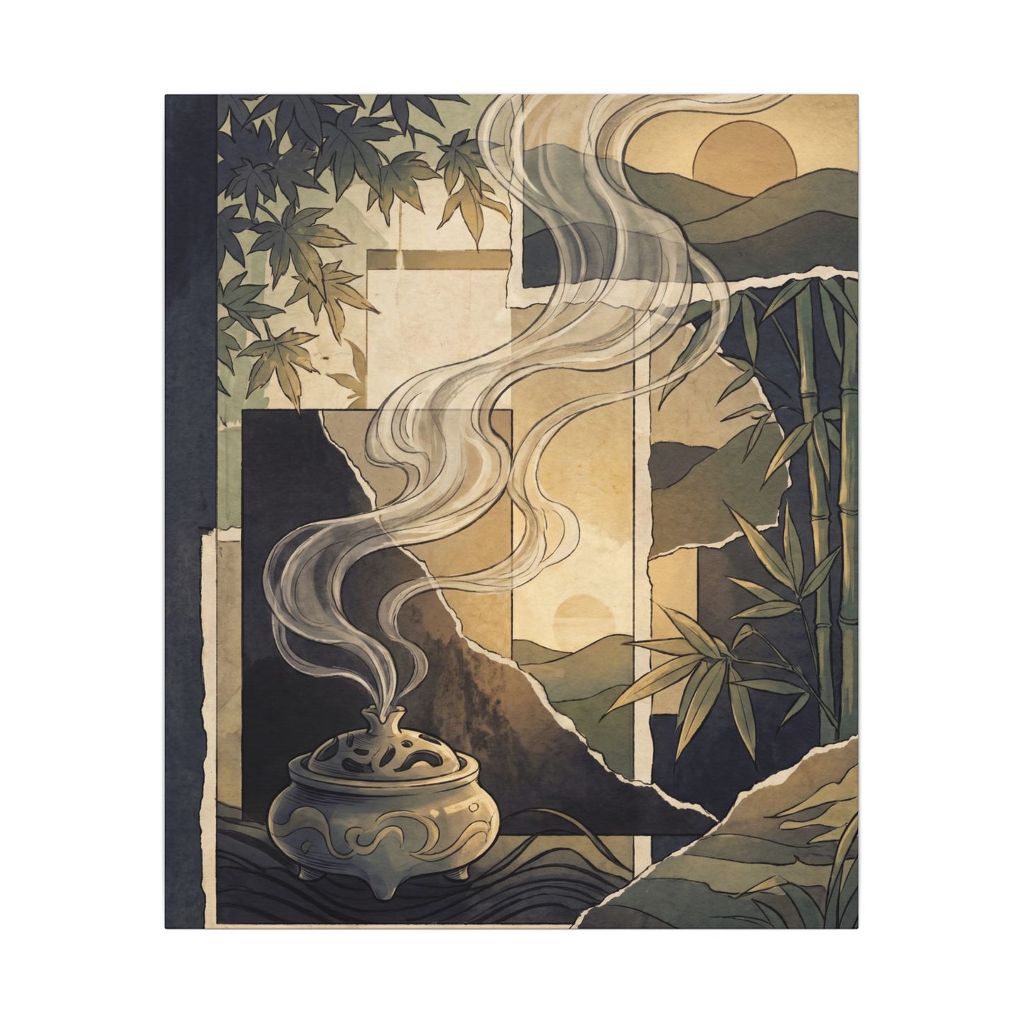 Tranquil Incense Smoke Canvas Art - Ukiyo E Inspired Zen