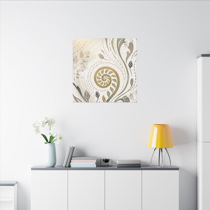 Japandi Fern Unfurling in Golden Hour | Japanese Pattern Canvas Art