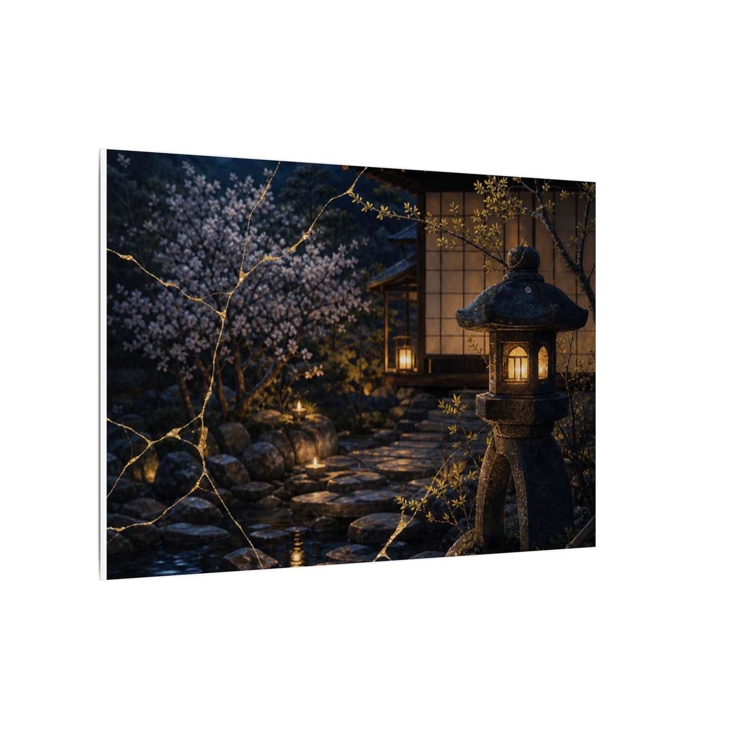 Seijaku Moonlit Garden Canvas Art - Kintsugi Gold Vein