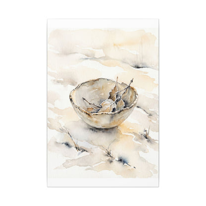 Ceramic Bowl Canvas Art | Winter Japandi Watercolor Art