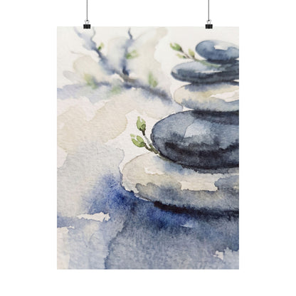 Spring River Stones Watercolor Wall Art Print | Neutral Decor