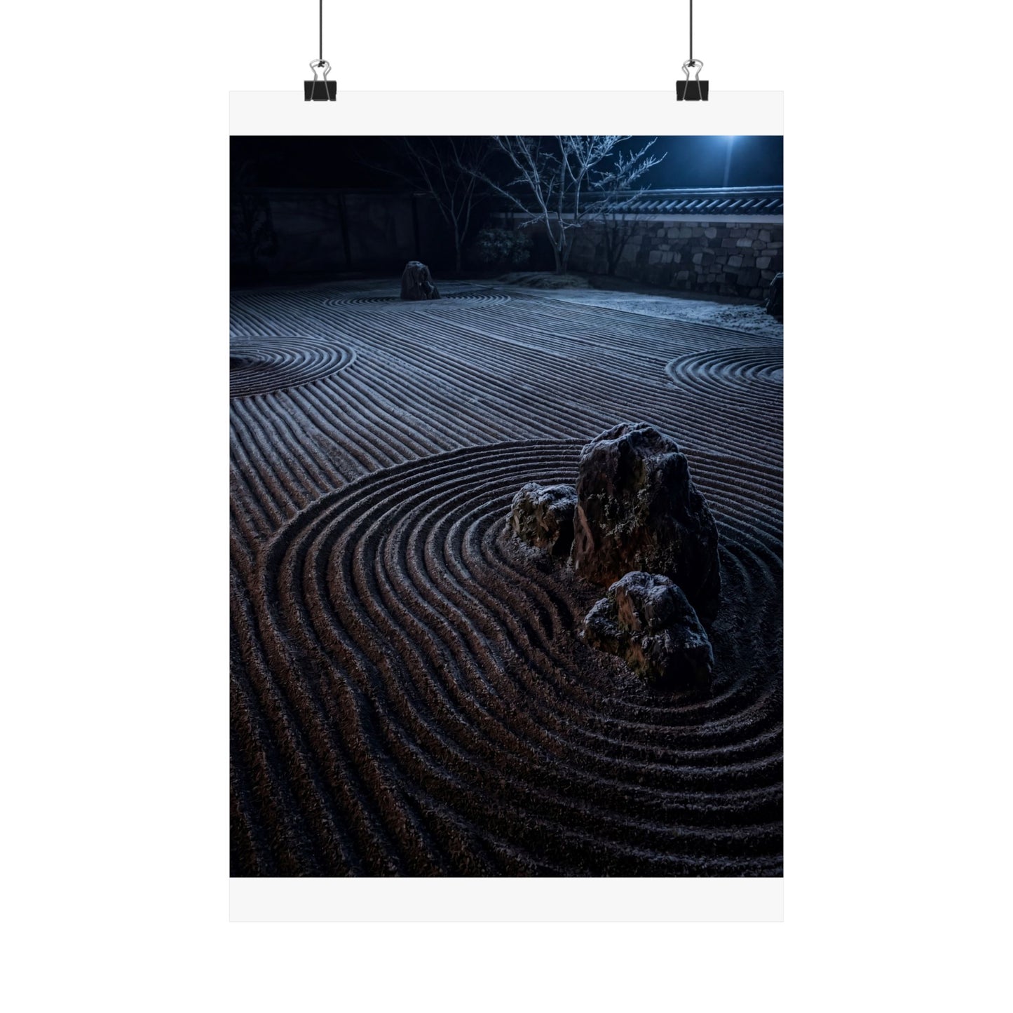 Bold Rock Garden Wall Art Print - Moody Minimal Dark Japandi