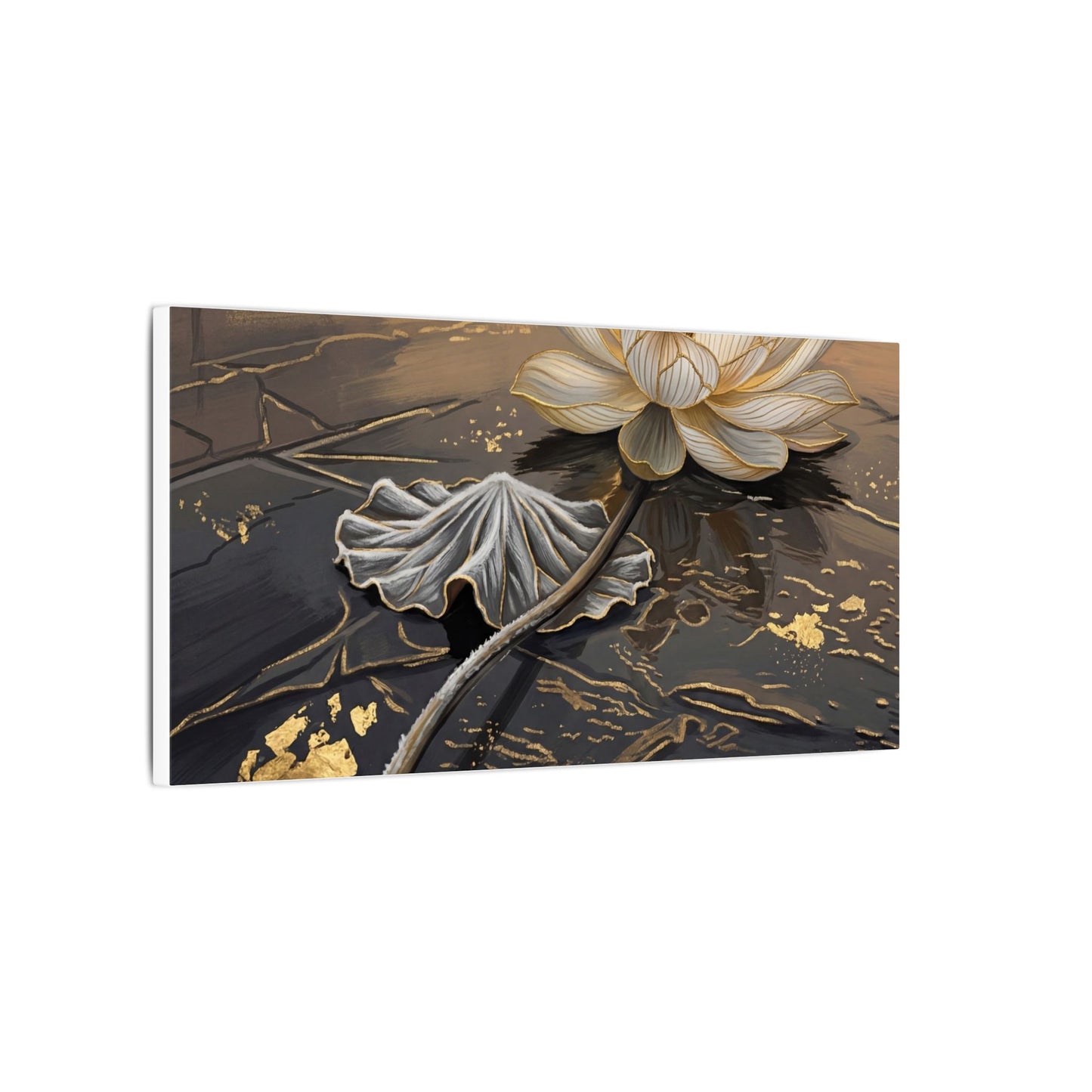 Kintsugi Lotus Flower in Golden Hour | Gold Vein Canvas Art