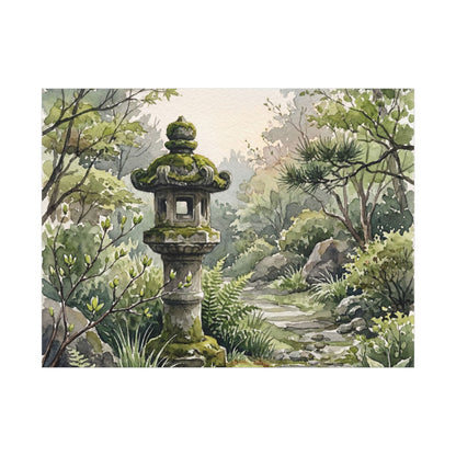 Neutral Stone Lantern Canvas Art - Watercolor Japandi