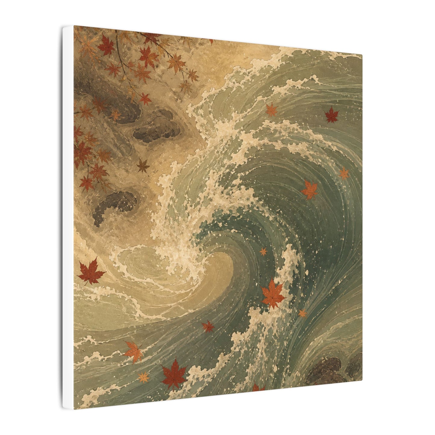 Japandi Ocean Wave in Candlelight | Japanese Pattern Canvas Art