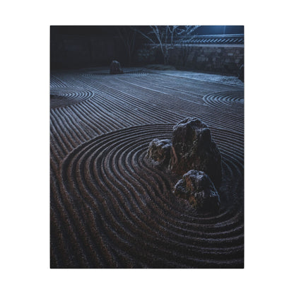Moonlight Rock Garden Canvas Art - Dark Japandi Seijaku