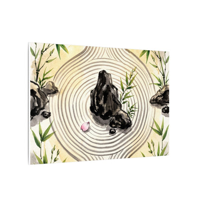 Zen Rock Garden in Golden Hour | Sumi E Canvas Art