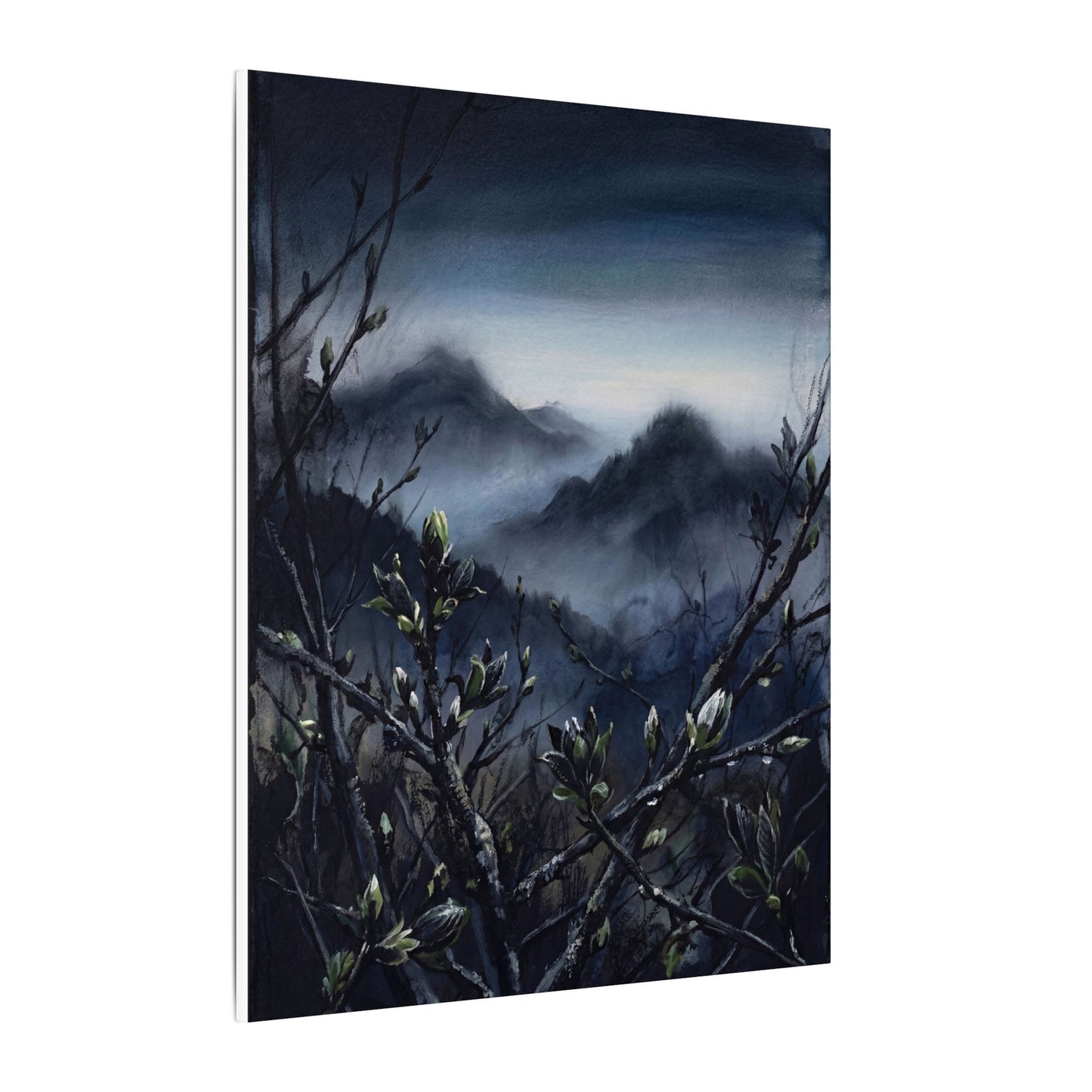 Mountain Mist Spring Canvas Art | Dark Japandi Atmospheric Design