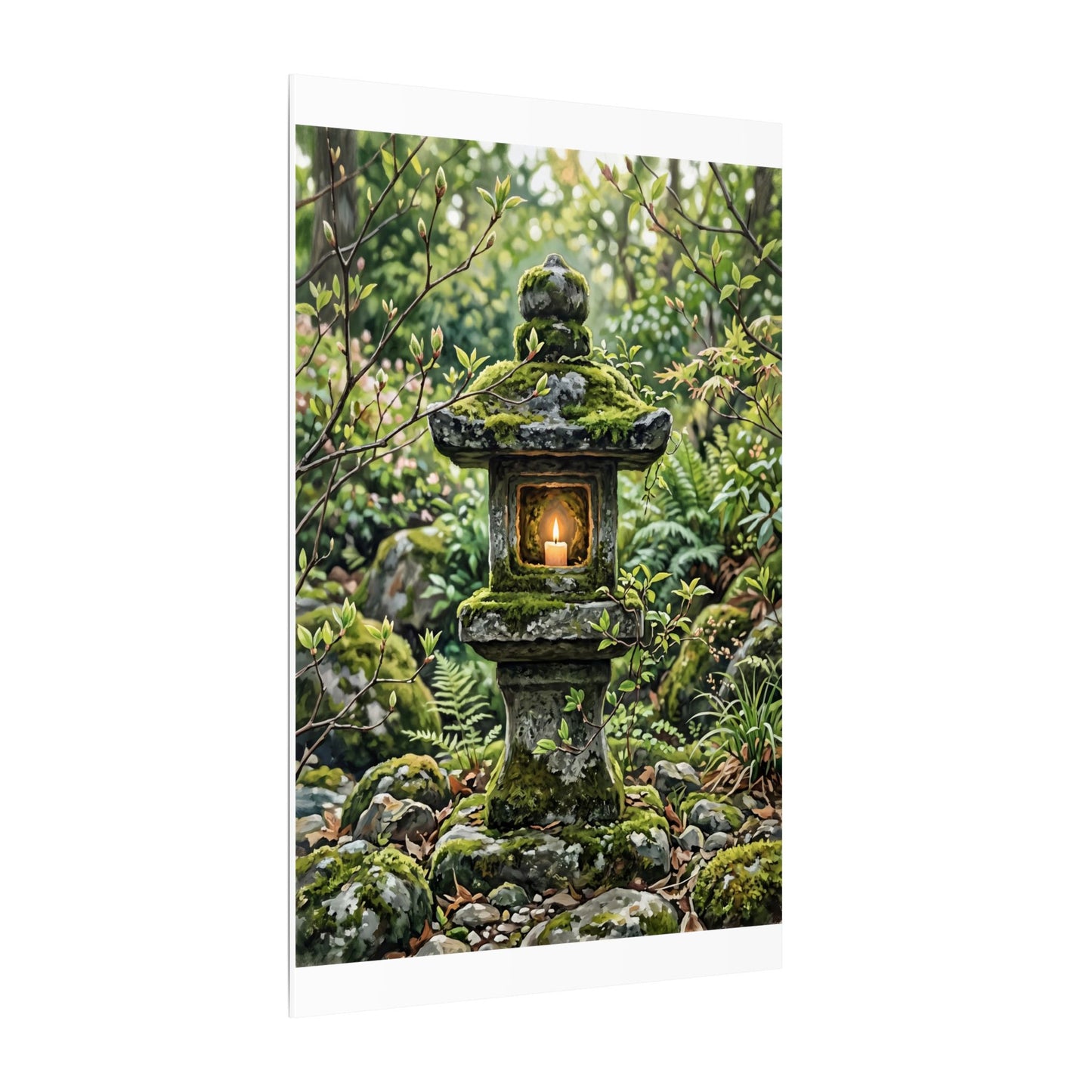 Neutral Stone Lantern Canvas Art - Japanese Pattern Japandi