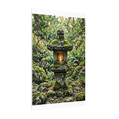 Neutral Stone Lantern Canvas Art - Japanese Pattern Japandi