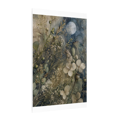 Japandi Dried Flowers in Moonlight | Watercolor Canvas Art