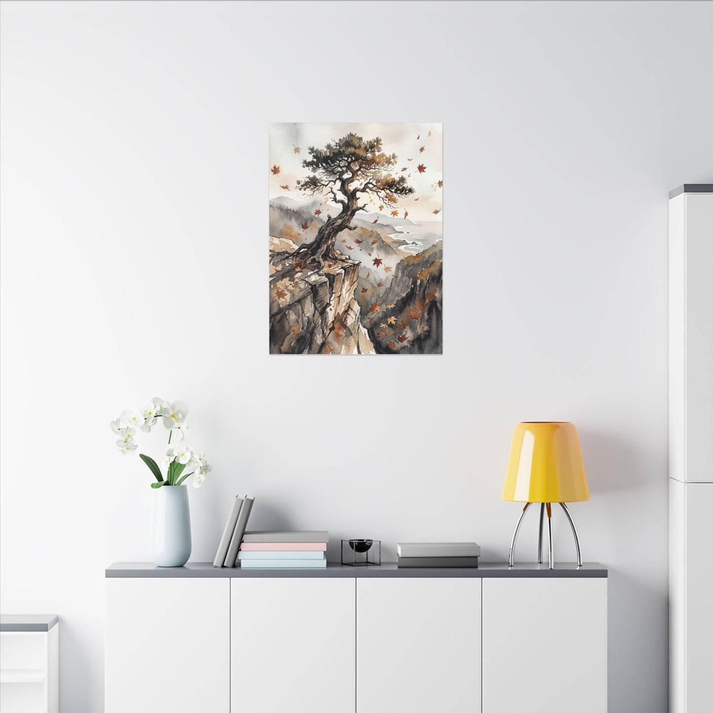 Autumn Pine Tree Watercolor Canvas Art | Warm Decor
