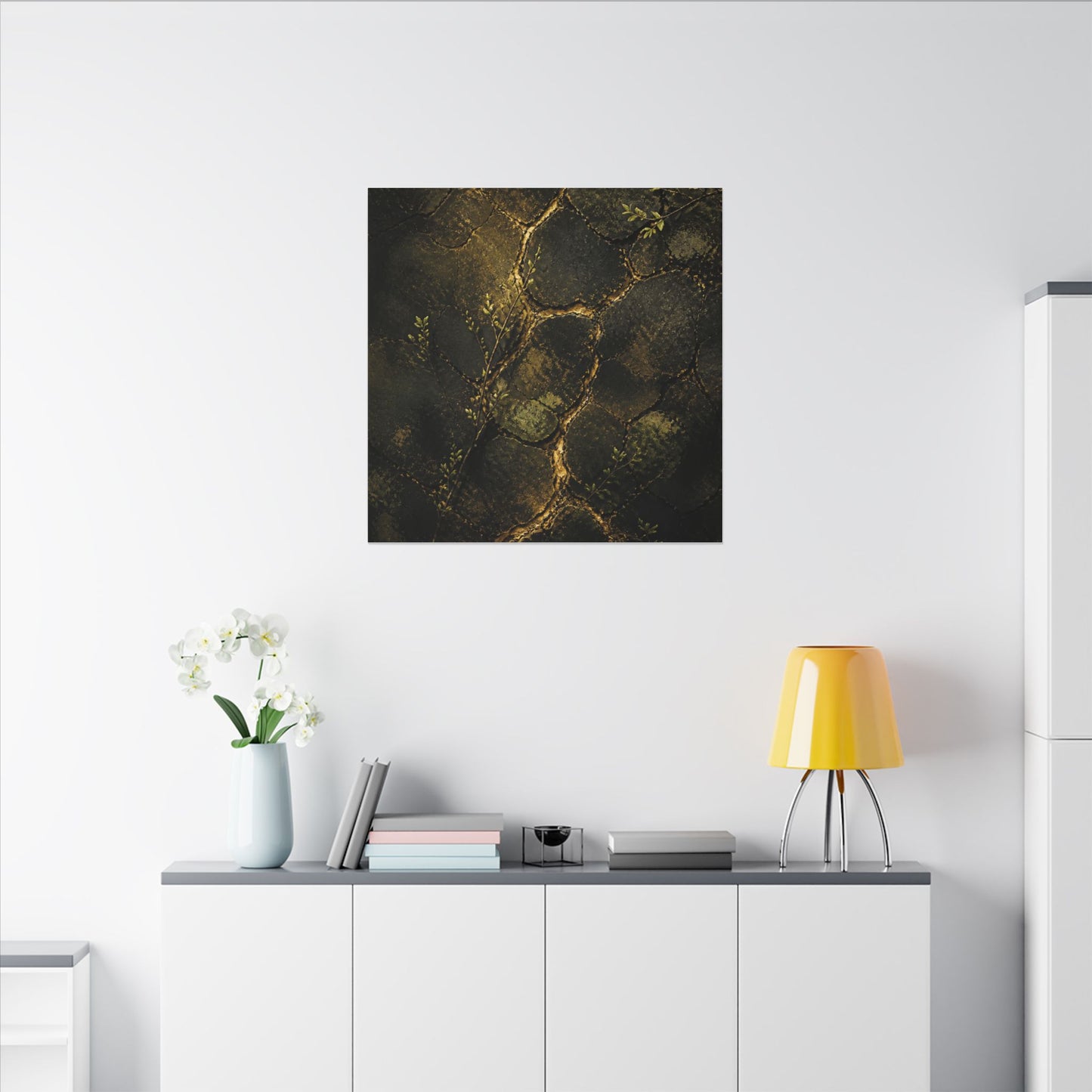 Shibui Cracked Earth Canvas Art - Dark Japandi Dark Texture