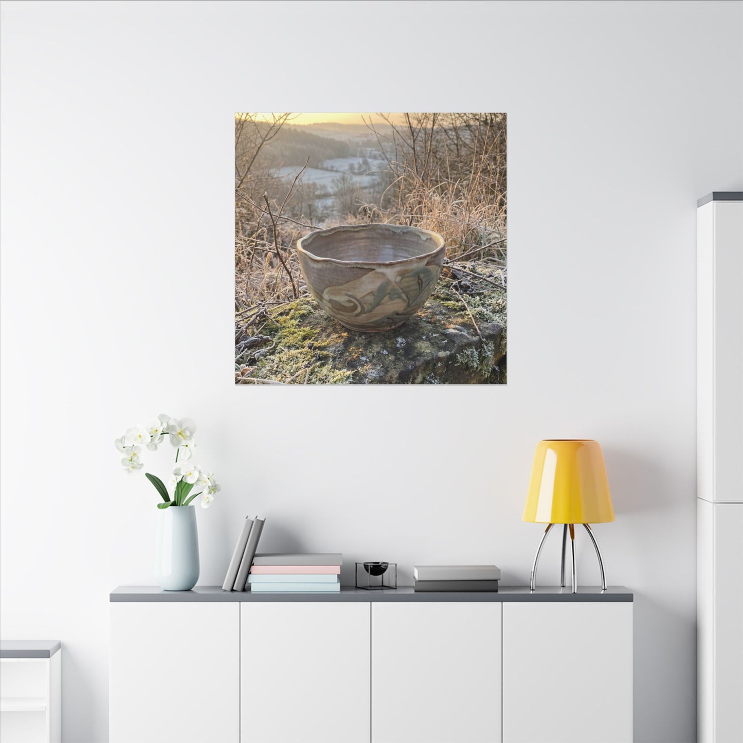 Golden Hour Ceramic Bowl Canvas Art - Japandi Shibui