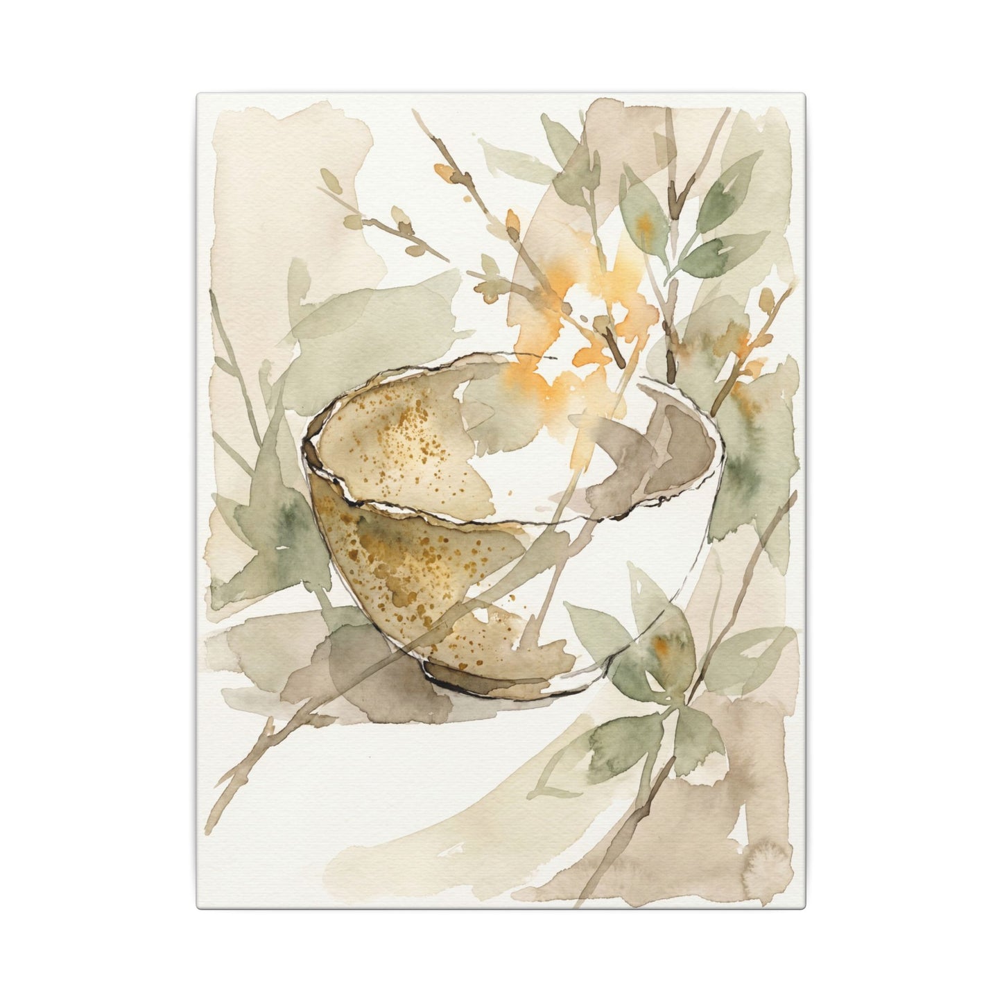 Spring Ceramic Bowl Watercolor Canvas Art | Neutral Decor