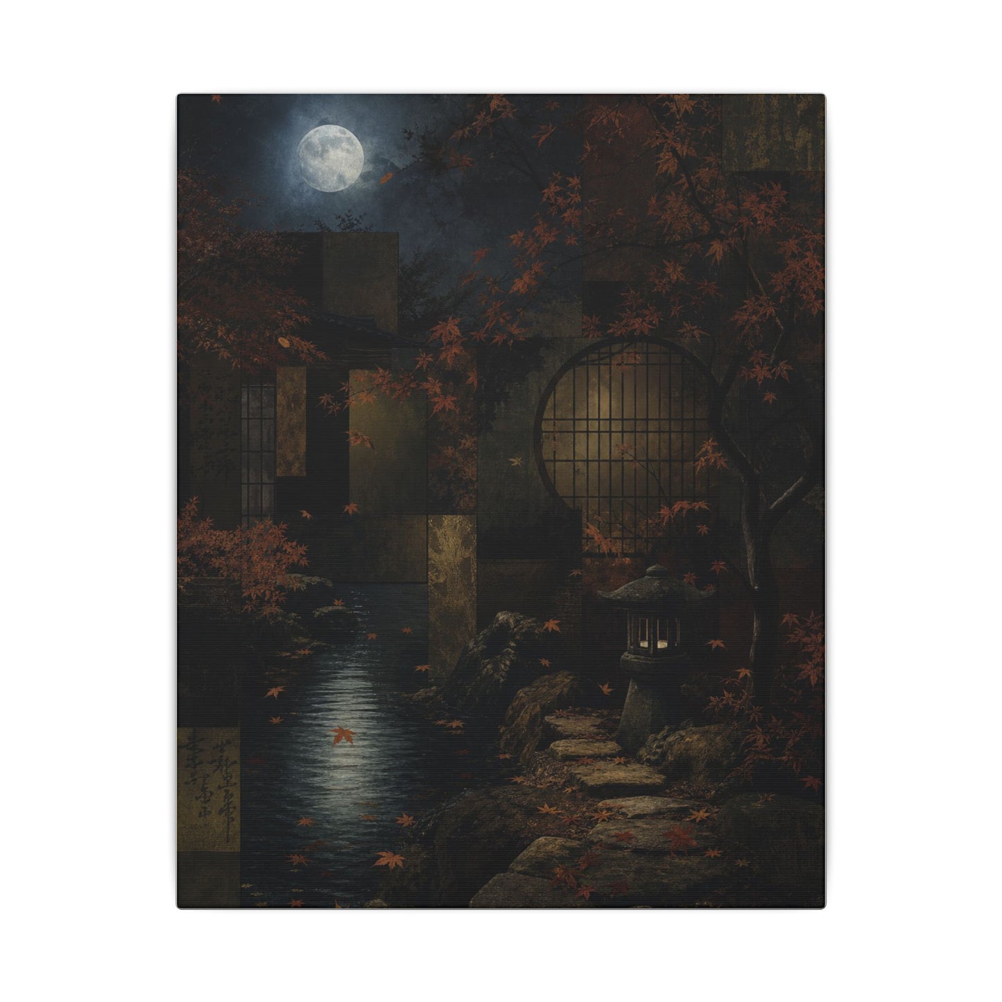 Moonlight Moonlit Garden Canvas Art - Dark Japandi Shibui