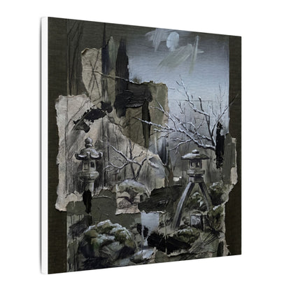 Winter Moonlit Garden Dark Texture Canvas Art | Moody Decor