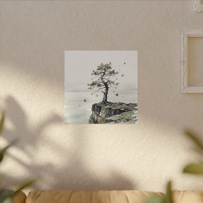Japandi Pine Tree in Overcast | Watercolor Canvas Art