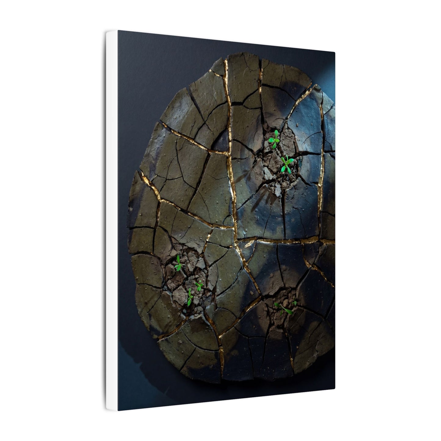 Dark Japandi Cracked Earth in Moonlight | Moody Minimal Canvas Art