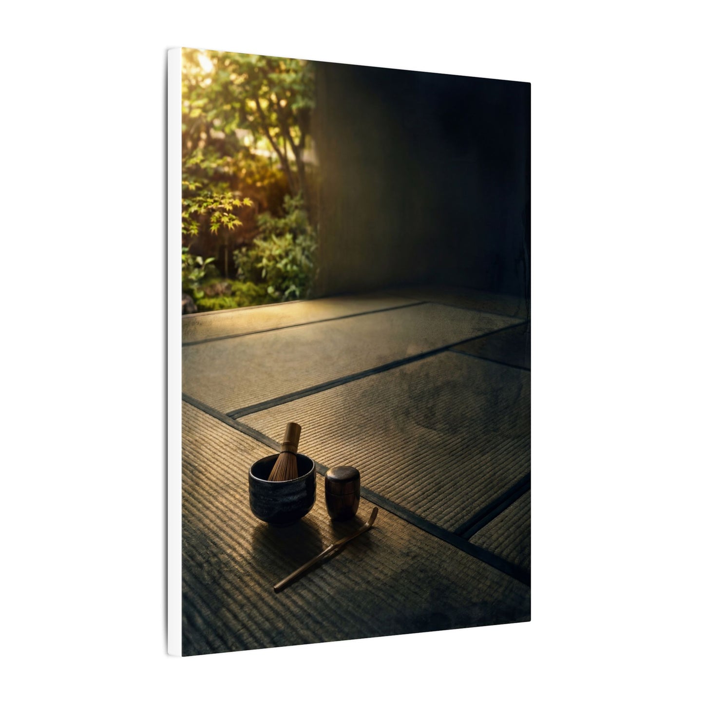 Dark Japandi Tea Ceremony in Golden Hour | Dark Texture Canvas Art
