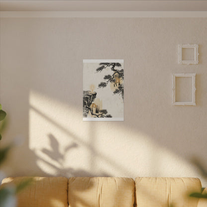 Japandi Pine Tree in Candlelight | Japanese Pattern Canvas Art