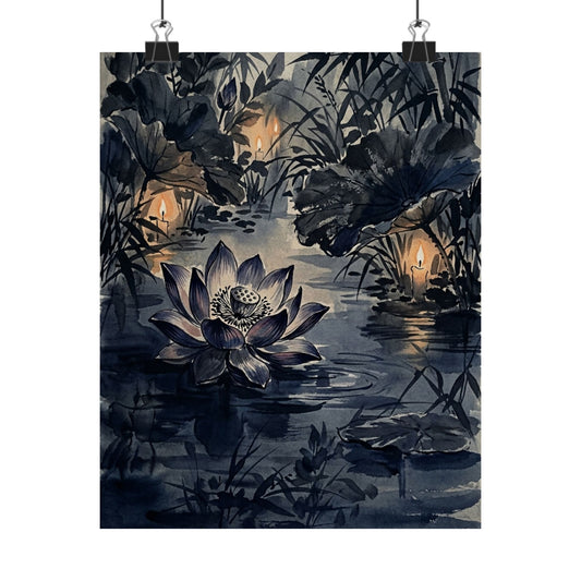 Candlelight Lotus Flower Wall Art Print - Zen Fukinsei Art Print