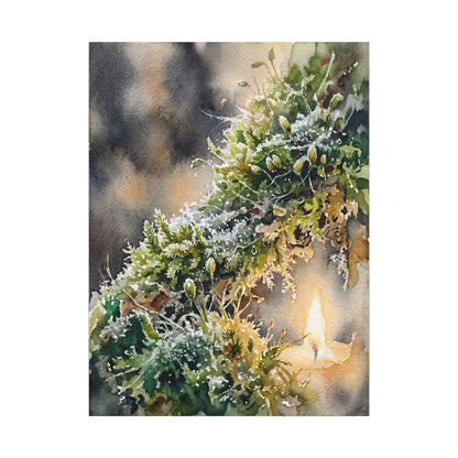 Winter Moss Close Up Watercolor Canvas Art | Neutral Decor