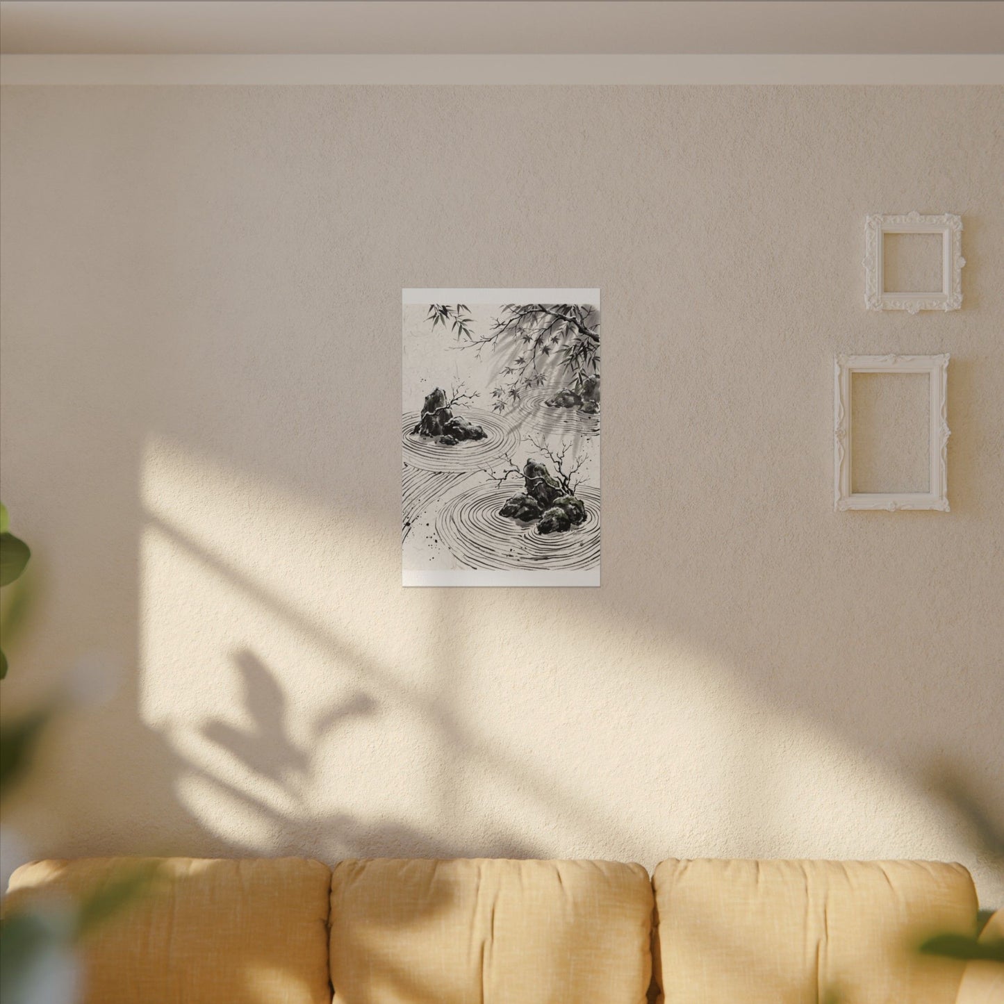 Rock Garden Canvas Art | Winter Zen Sumi E Art