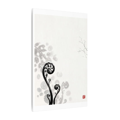 Winter Fern Unfurling Ukiyo E Inspired Canvas Art | Peaceful Decor