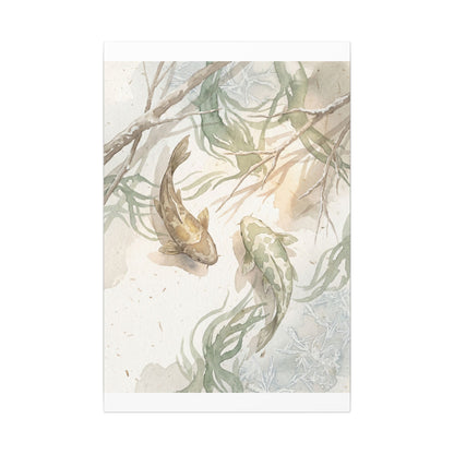 Koi Pond Canvas Art | Winter Japandi Watercolor Art