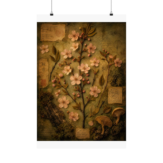 Seijaku Cherry Blossom Wall Art Print - Cottagecore Herbarium