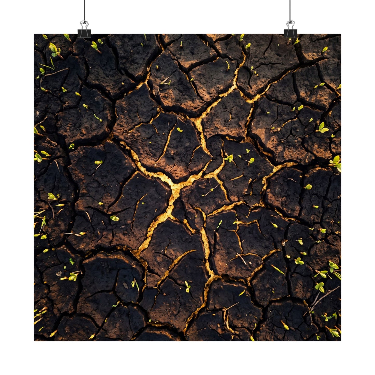 Golden Hour Cracked Earth Wall Art Print - Dark Japandi Seijaku