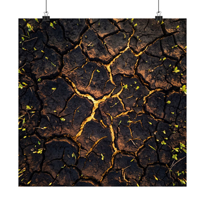 Golden Hour Cracked Earth Wall Art Print - Dark Japandi Seijaku