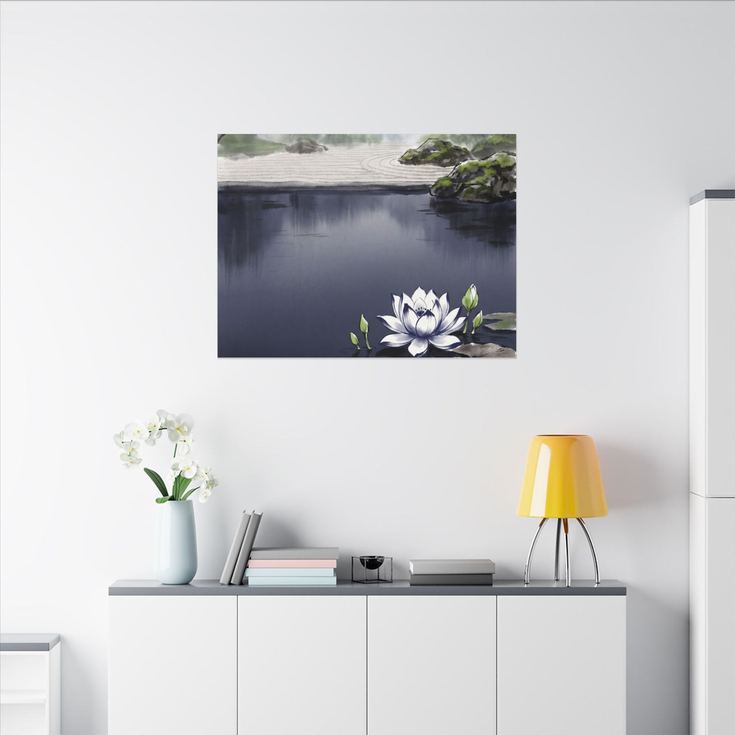 Lotus Flower Karesansui Canvas Art | Tranquil Zen Art