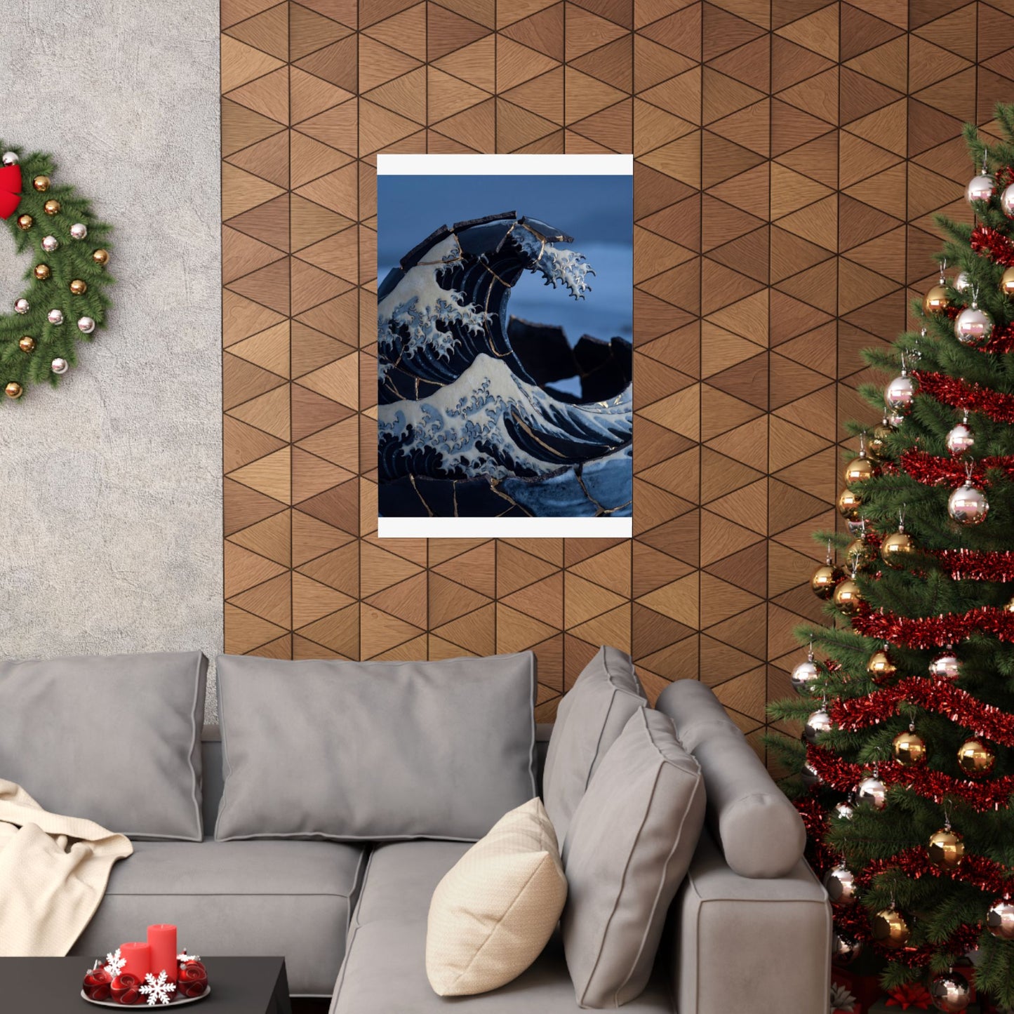Winter Ocean Wave Gold Repair Wall Art Print | Resilient Decor