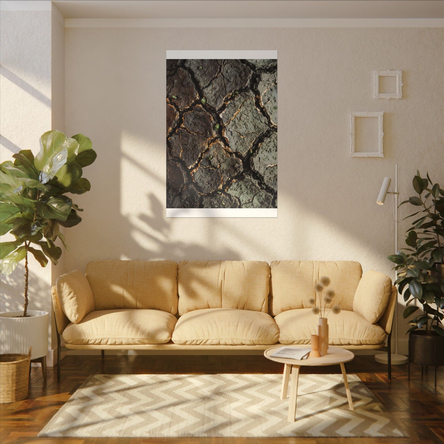Earthy Cracked Earth Canvas Art - Japanese Pattern Japandi
