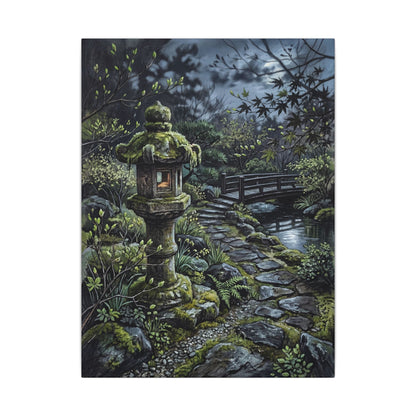 Japandi Stone Lantern in Moonlight | Texture Canvas Art
