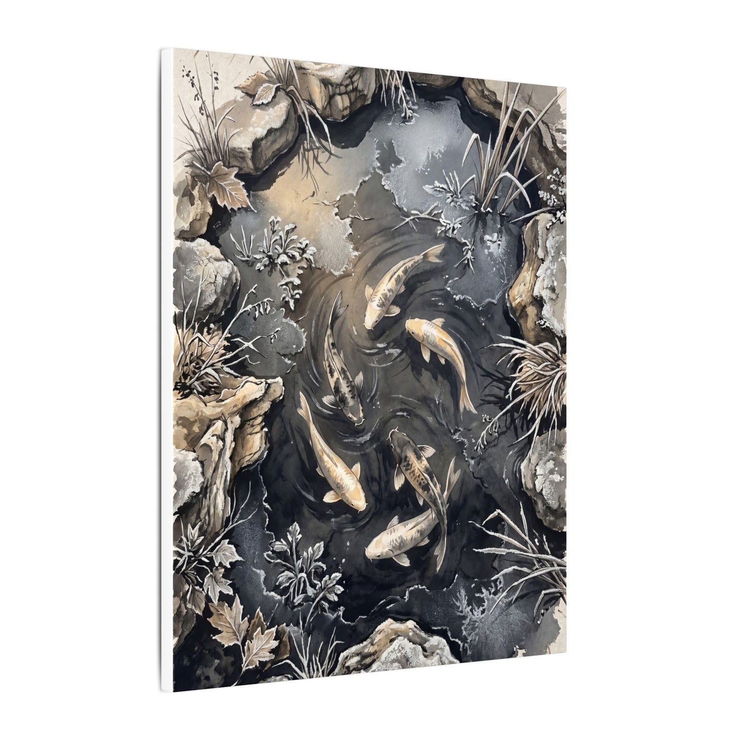 Koi Pond Canvas Art | Winter Japandi Japanese Pattern Art