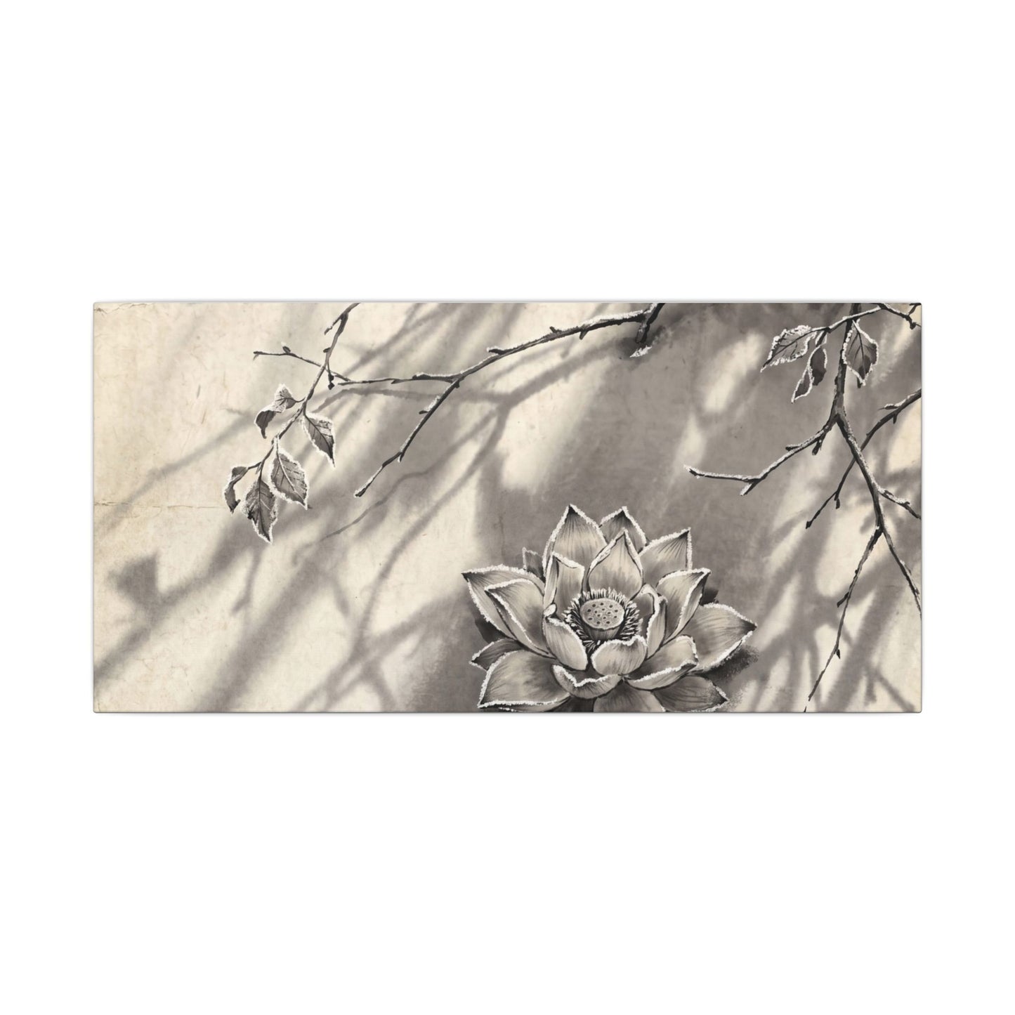 Winter Lotus Flower Sumi E Canvas Art | Contemplative Decor