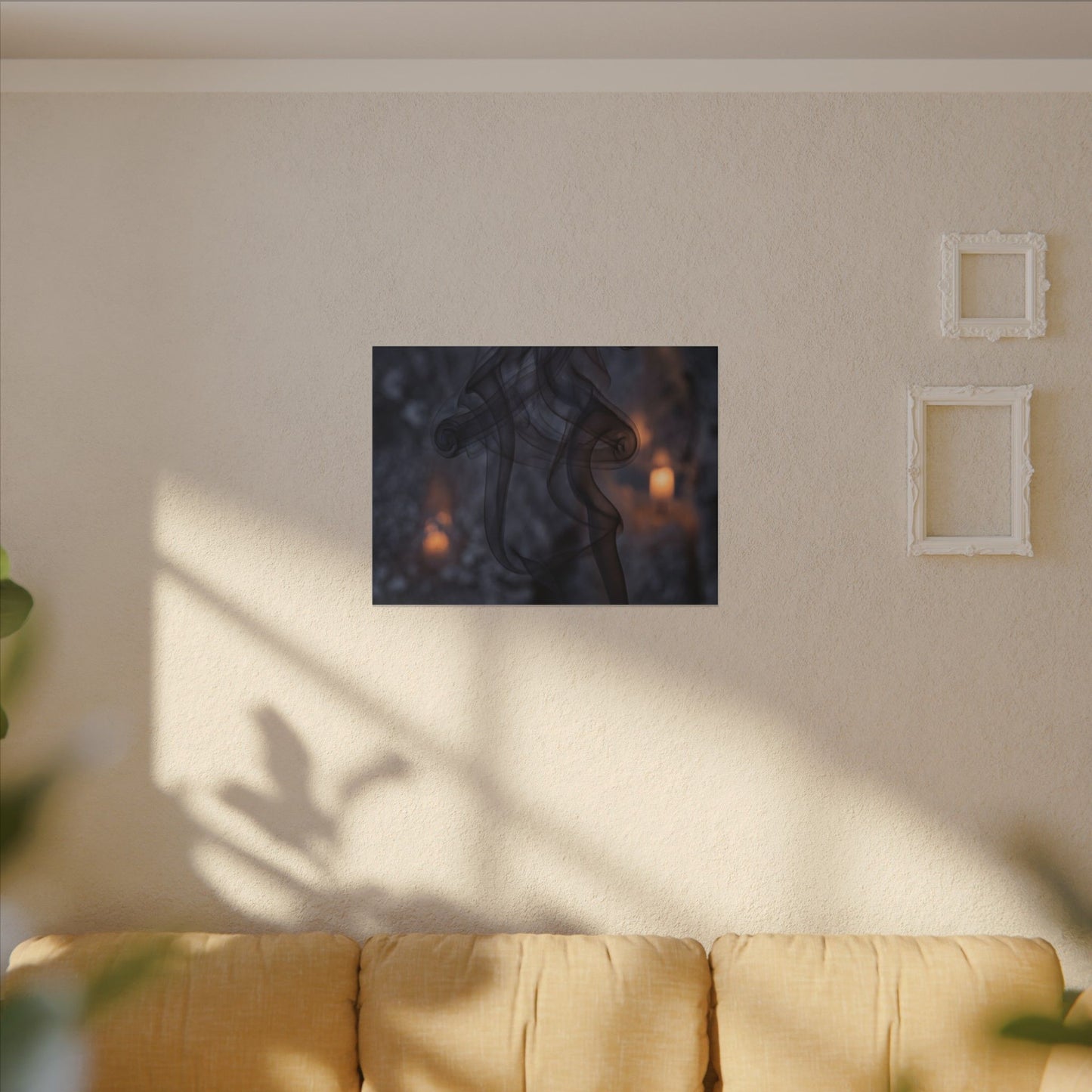 Incense Smoke Winter Canvas Art | Dark Japandi Sophisticated Design