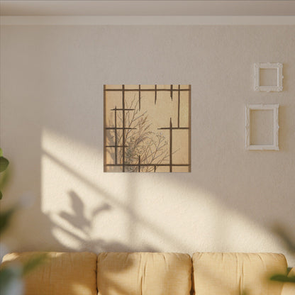 Shoji Screen Canvas Art | Winter Japandi Minimal Line Art