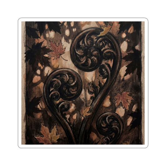 Fern Unfurling Autumn Sticker | Dark Japandi Luxurious Design Art Print