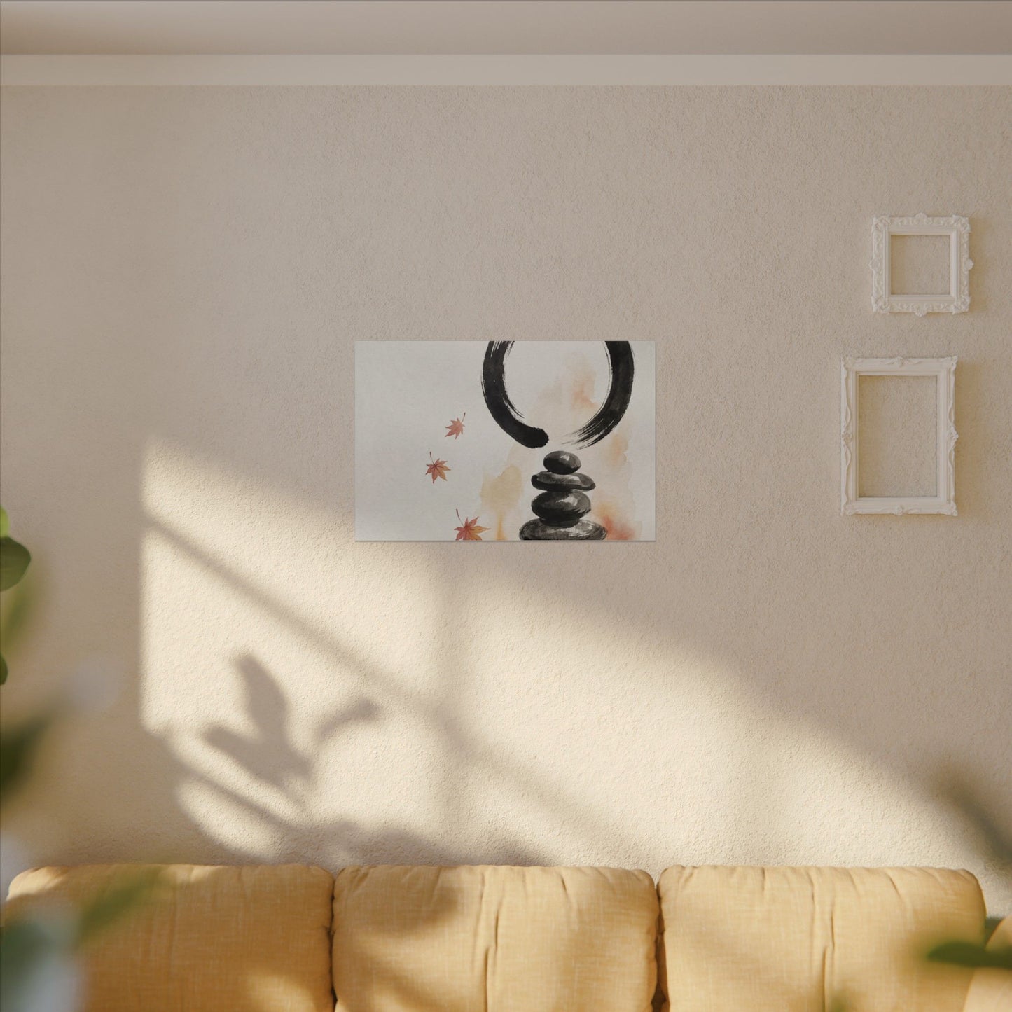 River Stones Canvas Art | Autumn Zen Enso Art