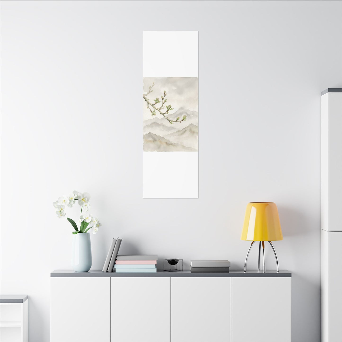 Spring Mountain Mist Watercolor Canvas Art | Cozy Decor