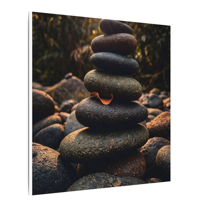 Dark Japandi River Stones in Golden Hour | Moody Minimal Canvas Art