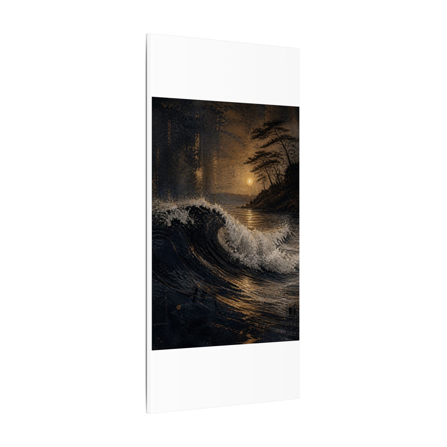 Ocean Wave Dark Texture Canvas Art | Bold Dark Japandi Art