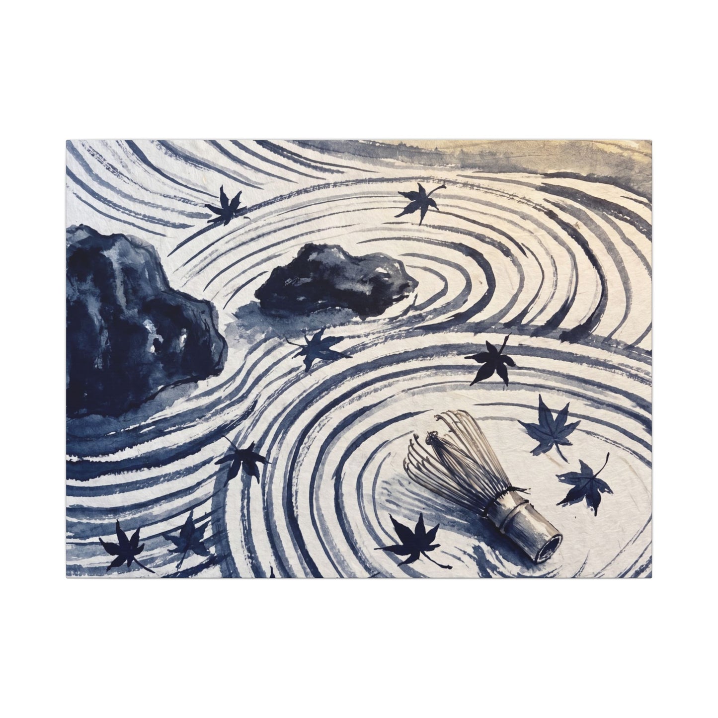 Zen Rock Garden in Golden Hour | Sumi E Canvas Art