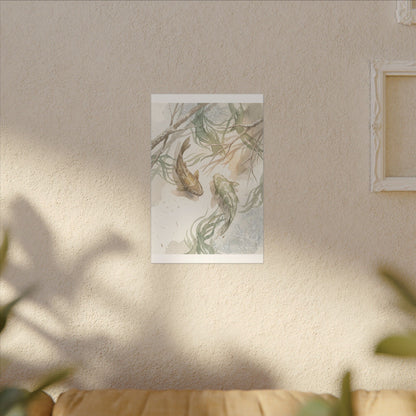 Koi Pond Canvas Art | Winter Japandi Watercolor Art