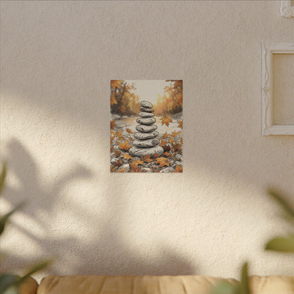 Earthy River Stones Canvas Art - Minimal Line Japandi