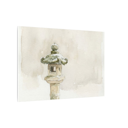 Stone Lantern Winter Canvas Art | Japandi Earthy Design